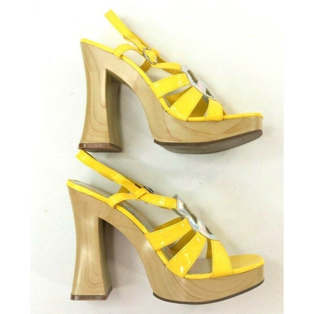 Ellie Yellow Strappy Disco Funky Platform Sandals Womens Size 8 ***